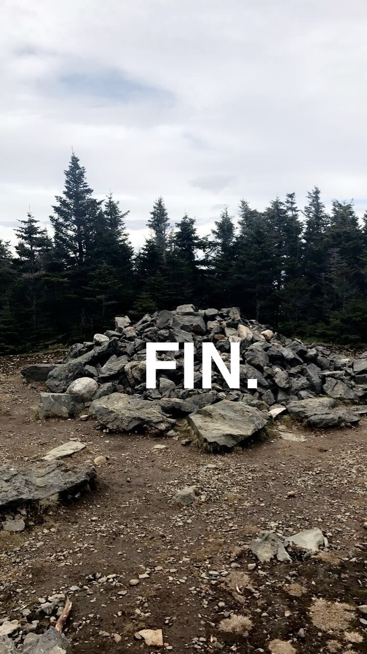 A picture of a mound of rocks with caption saying “FIN.” edited on top